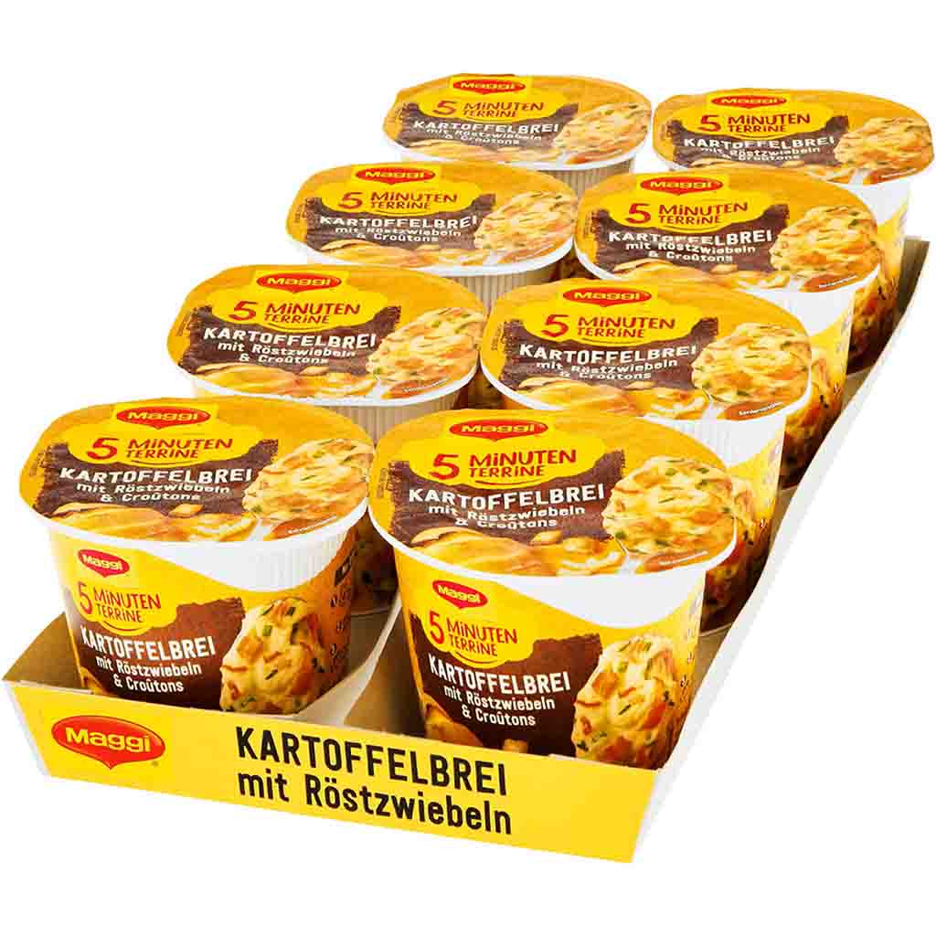 8x Maggi 5 Minuten Terrine Kartoffelbrei mit Röstzwiebeln & Croutons á 56g=448g MHD:30.8.25