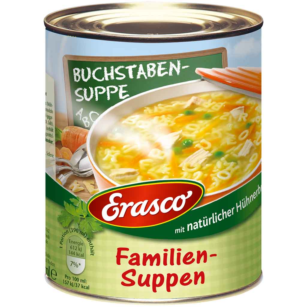 Erasco Suppen Buchstabensuppe mit Hühnerbrühe 780ml MHD:30.12.26