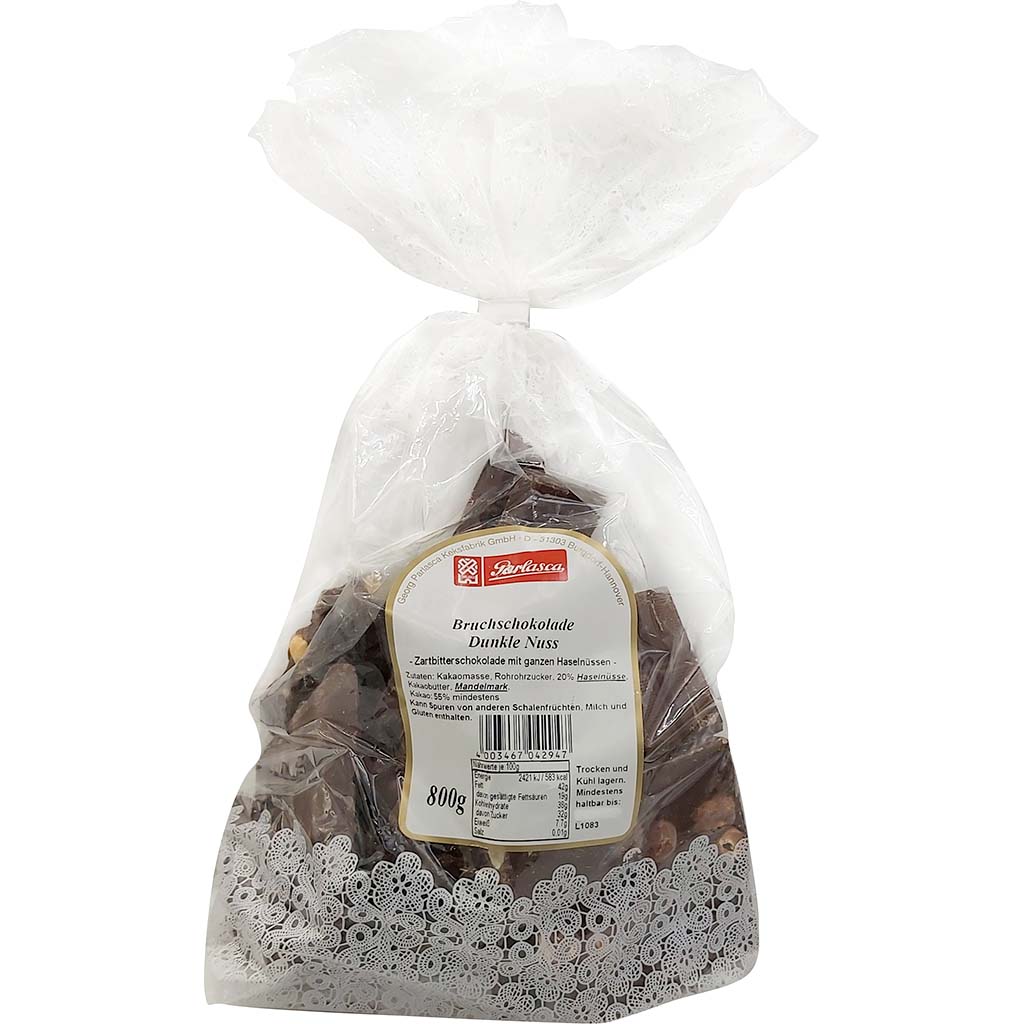 Parlasca Schokoladenbruch Dunkle Nuss 800g