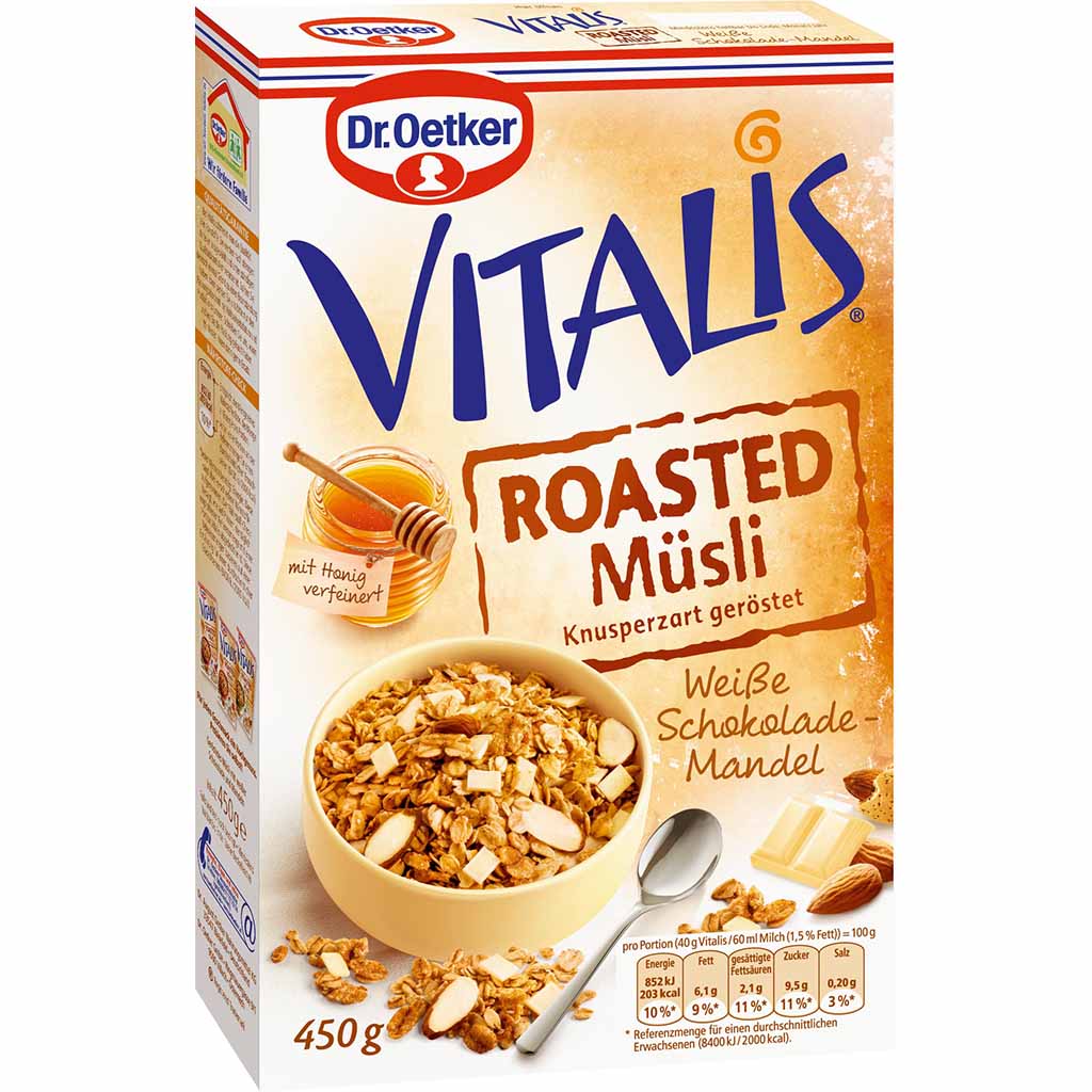 Dr.Oetker VITALIS Rosted Müsli Weiße Schokolade-Mandel 450g MHD:30.11.24