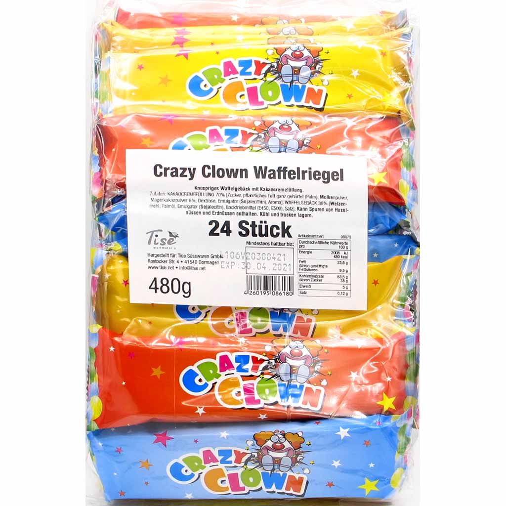 24x Crazy Clown Waffelriegel á 20g=480g MHD:30.4.21