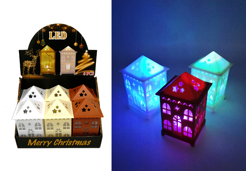 LED Lichtdeko Winterhaus in 6er Display Merry Christmas