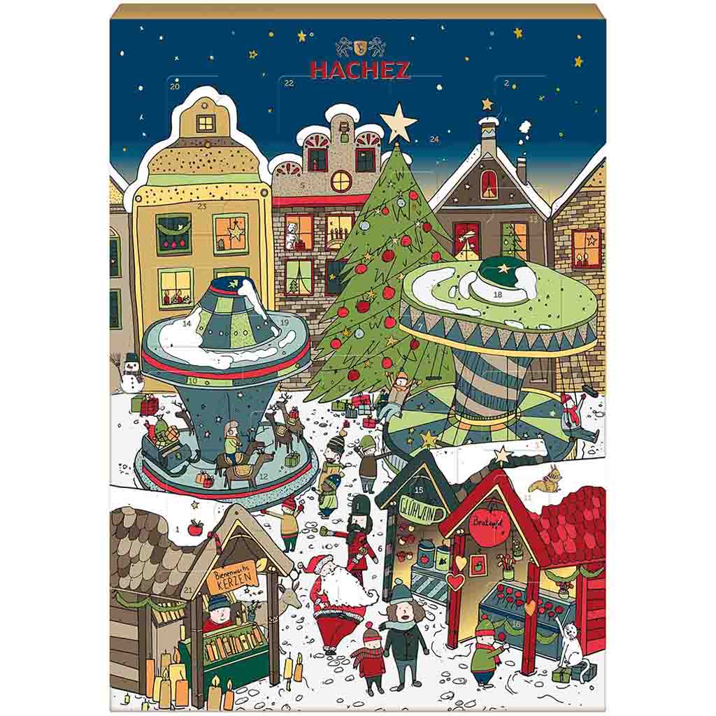 Hachez Adventskalender Weihnachtsmarkt 250g MHD:15.6.24