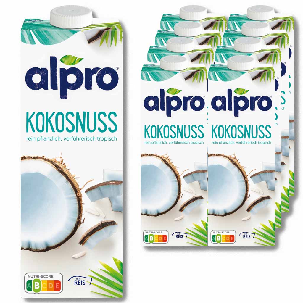Alpro Kokosnuss mit Reis ohne Zucker 8x1 Liter Kokosdrink 010541118811660815240516   EAN 5411188116592