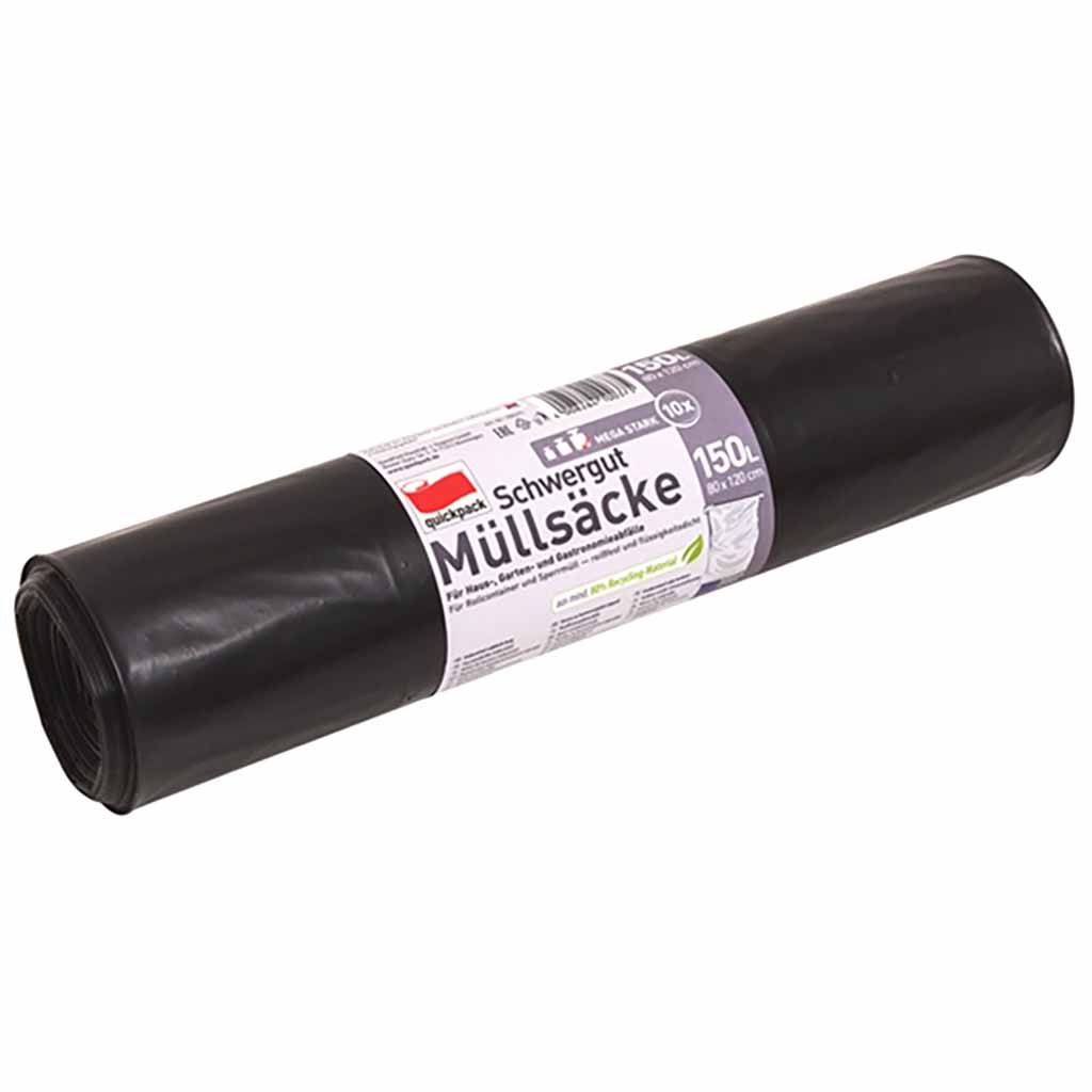 Quickpack Müllsackrolle schwarz 80x120cm 150l 10 Stück