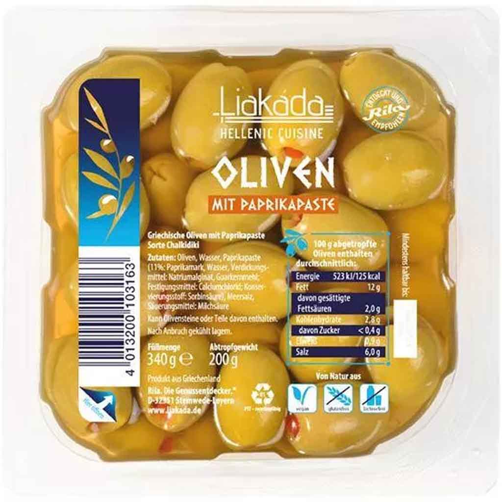 Liakada grüne Oliven mit Paprikapaste 200g MHD:1.2.25