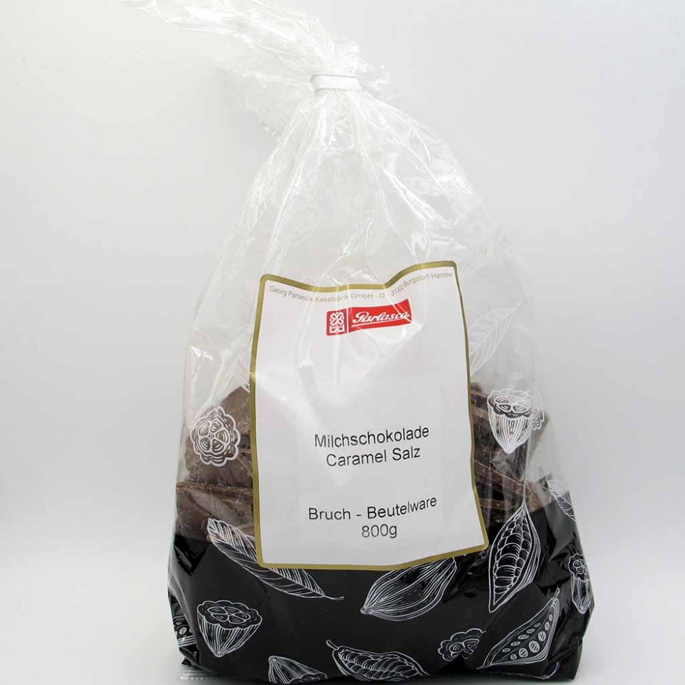 Parlasca Schokoladenbruch Milch mit Karamell & Salz 800g Beutel MHD:30.12.22