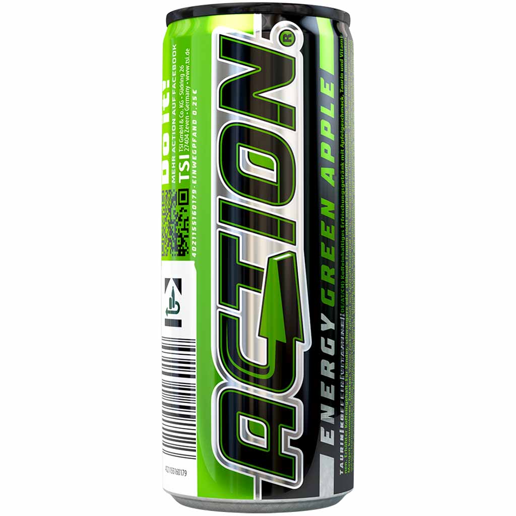 24x Action Energy Drink Green Apple DOSE á 250ml=6L MHD:11.4.26