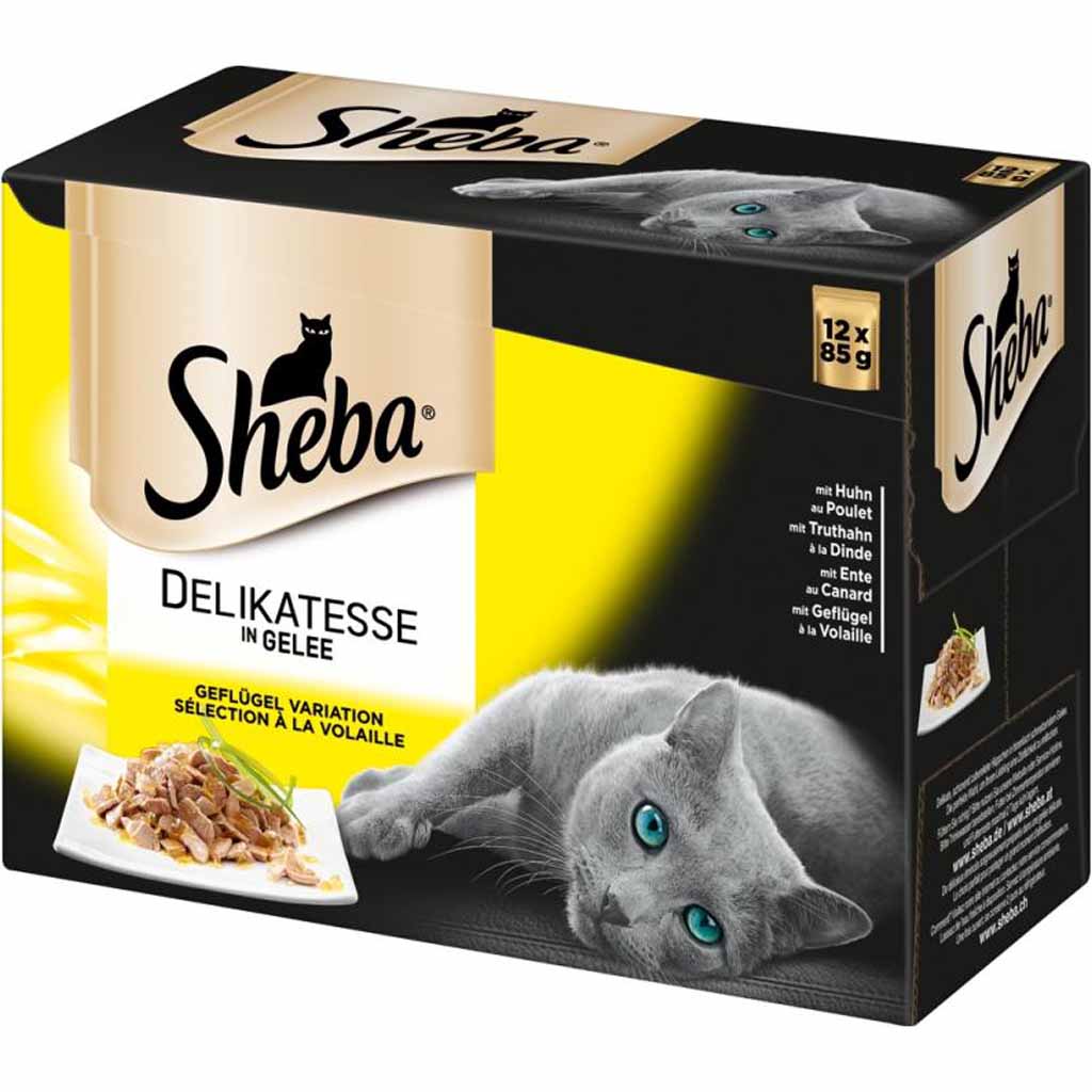 12x Sheba Delikatesse in Gelee Geflügel Variation á 85g=1020g MHD:2.2.26