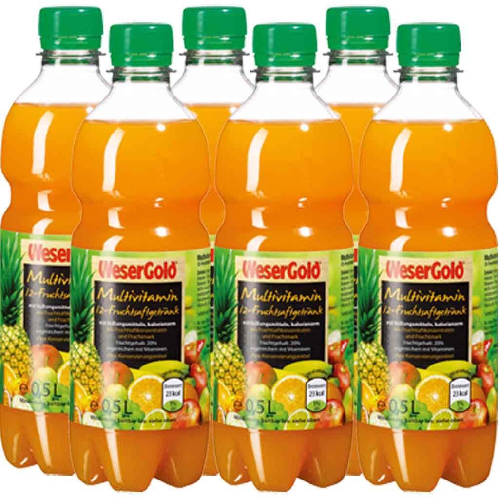 6x Weser Gold Multivitamin 12-Fruchtgetränk PET á 0,5L=3L MHD:15.5.25