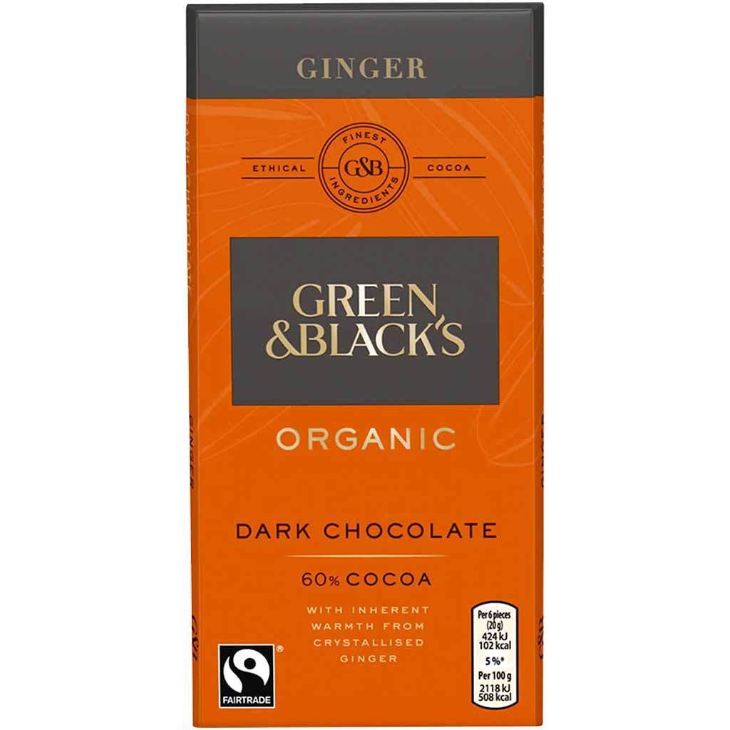 Green & Blacks Tafelschokolade Bio Dark Chocolate Ginger 60% Cocoa 90g MHD:30.1.22