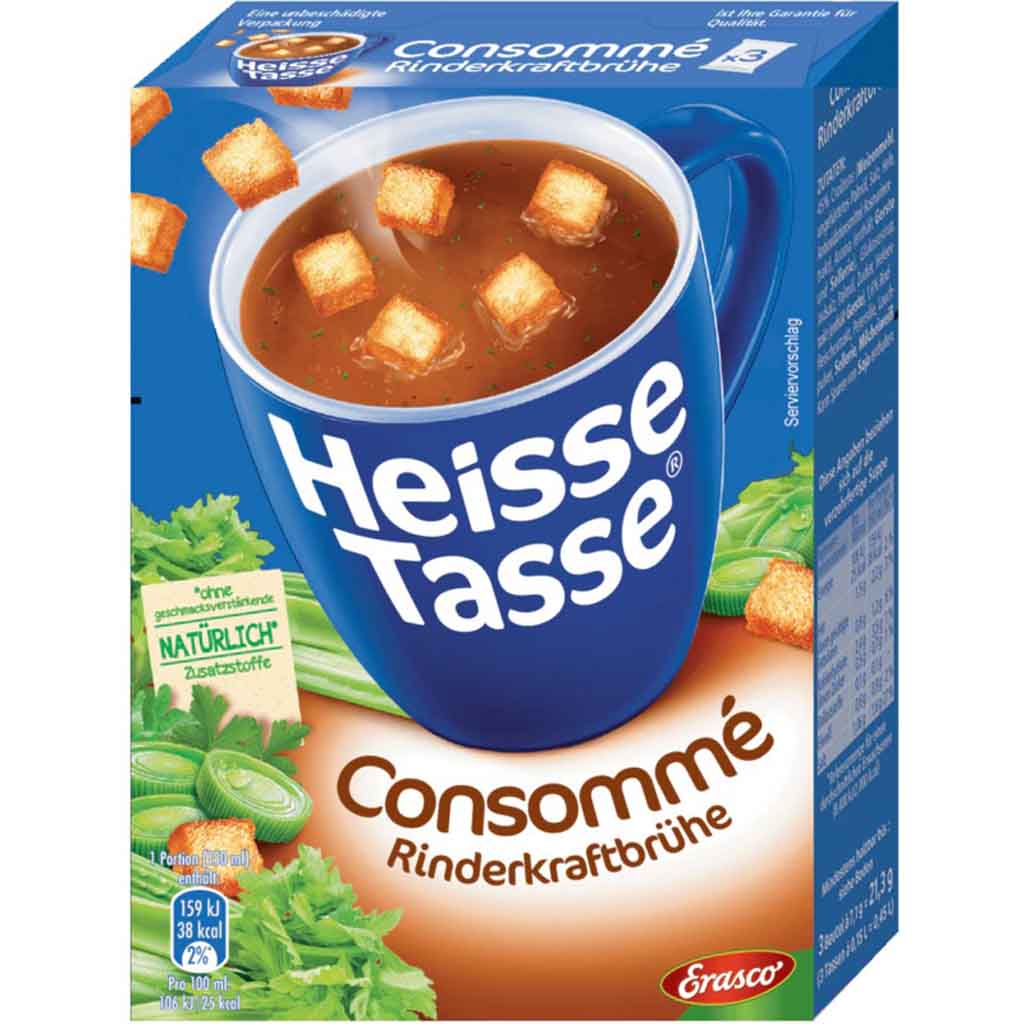 12x Erasco Heisse Tasse Consomme Rinderkraftbrühe á 21,3g=255,6g MHD:28.9.25
