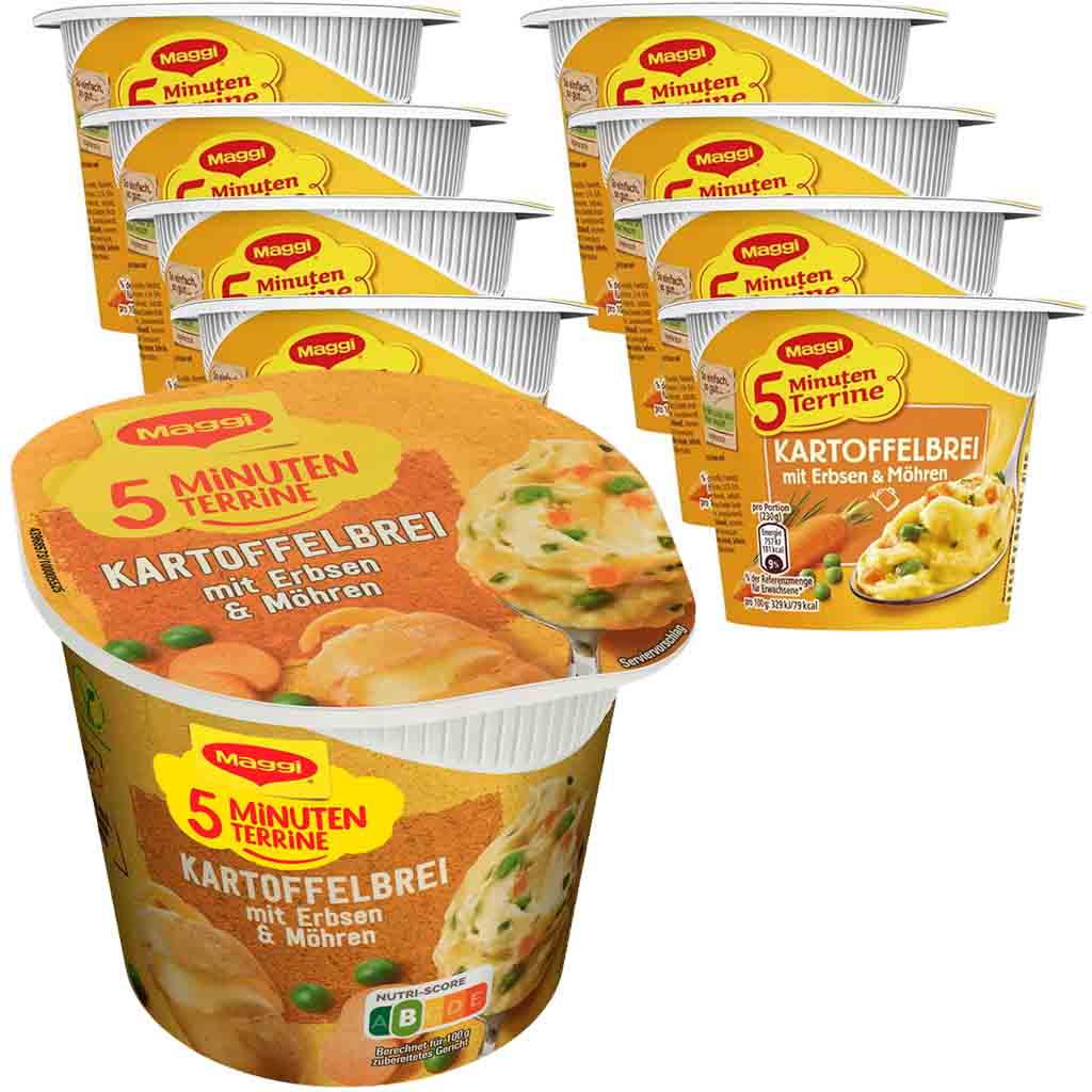 8x Maggi 5 Minuten Terrine Kartoffelbrei mit Erbsen & Möhren á 43g=344g MHD:30.7.25