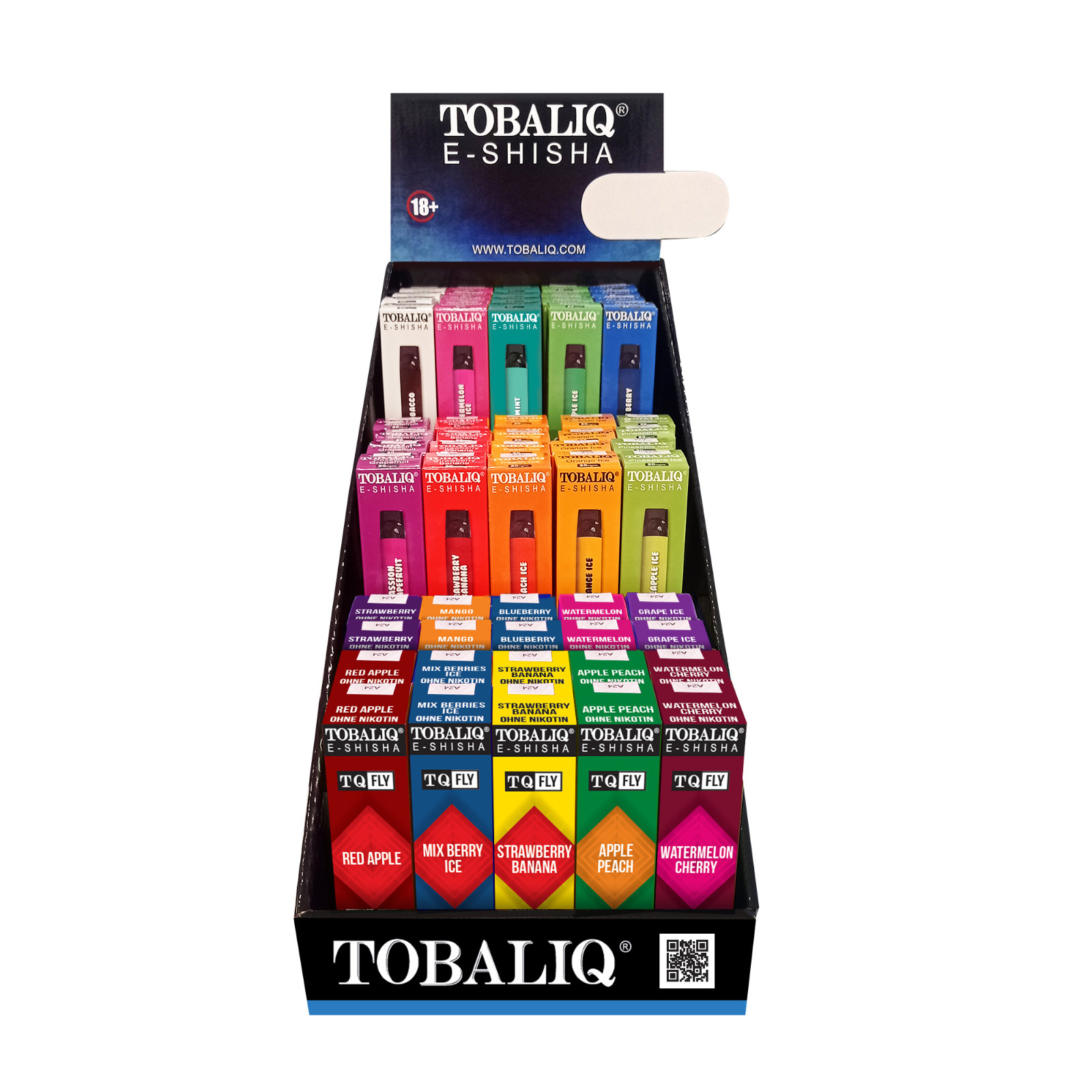 E-Shisha 600 Puffs, 60er Thekendisplay vonTobaliQ 20 Sorten