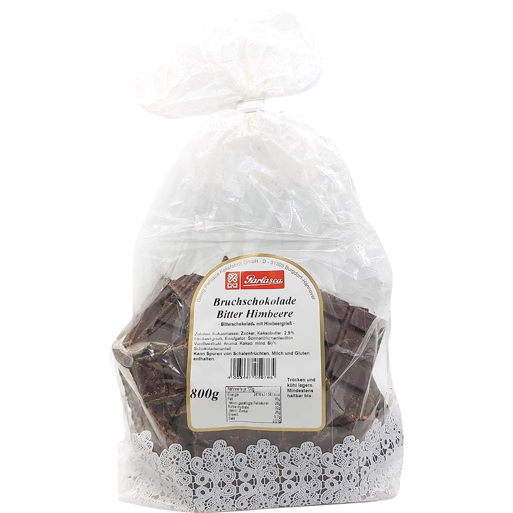 Parlasca Schokoladenbruch Bitter Himbeere 800g