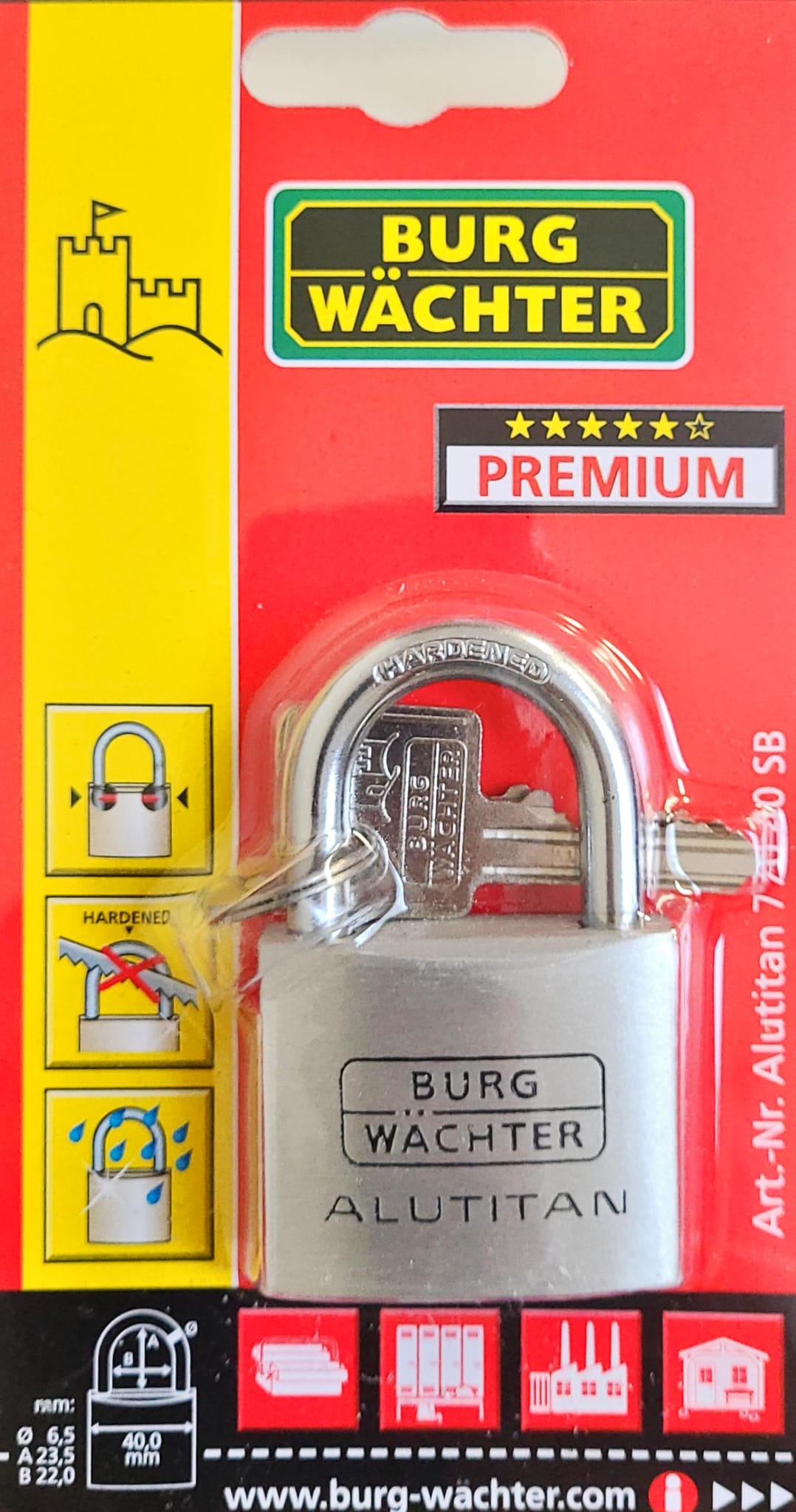 Burg Wächter Vorhangschloss Alutitan 770 40 SB