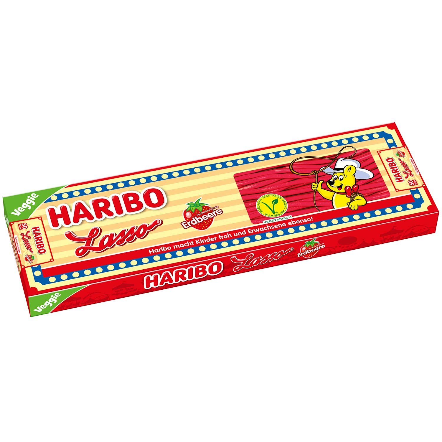 Haribo Lasso Erdbeere Veggie 50x 70g Schnüre 3,5kg