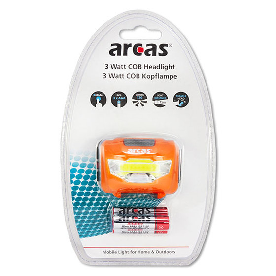 Arcas Kopflampe 3 Watt COB  mit Batterien