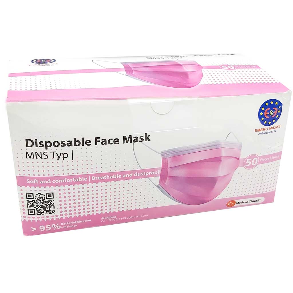 Einweg_Mund-Nasemaske_3-lagig_Vlies_pink_frontdvd2Gh2gY8CPN 50x Mundschutz Masken 3-lagig, Vlies, Gummibänder, pink rosa