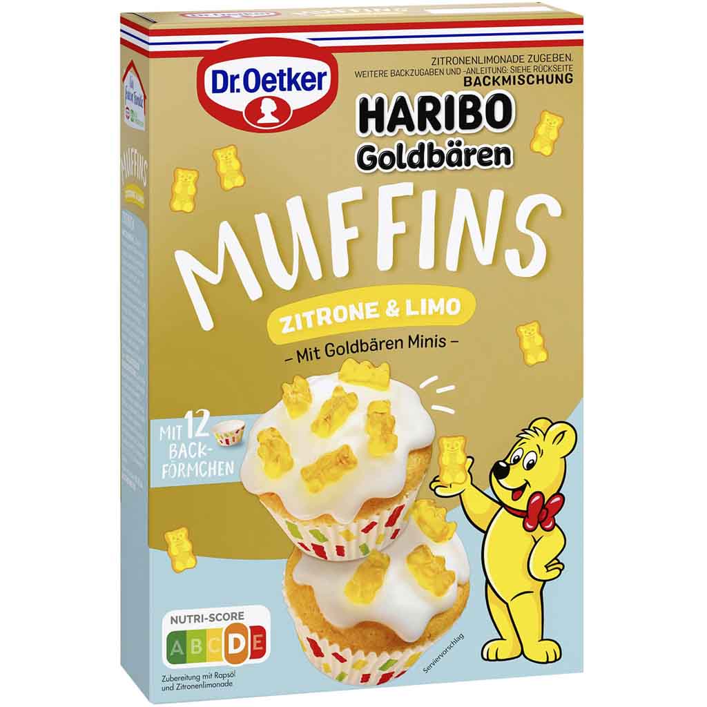 Dr.Oetker Backmischung Haribo Goldbären Muffins Zitrone & Limo 12er 499g MHD:30.4.23