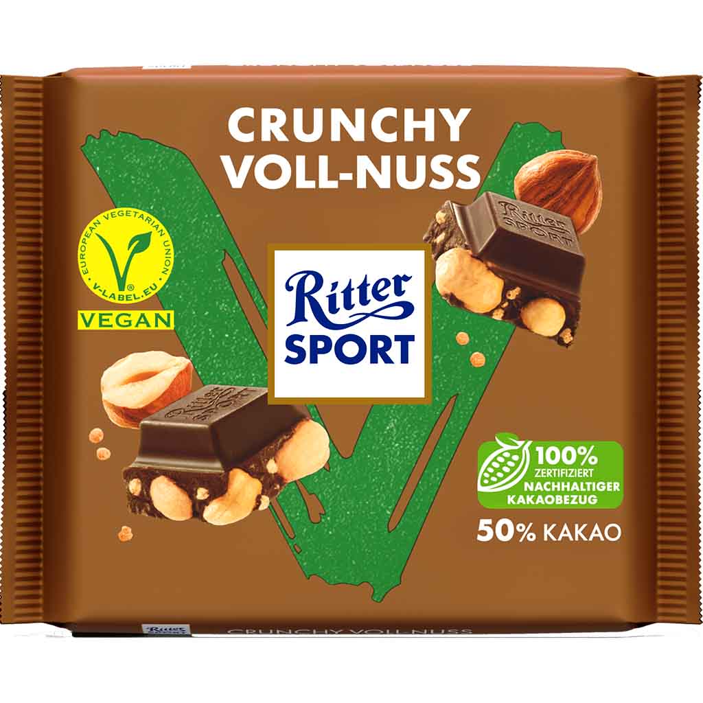 Ritter Sport Tafelschokolade Vegan Crunchy Voll Nuss 100g MHD:8.12.24