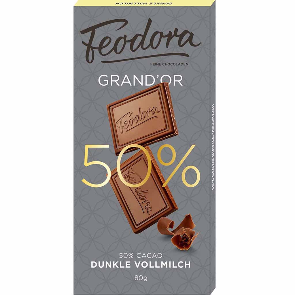 Feodora Tafelschokolade Grand'Or 50% Dunkle Vollmilch 80g MHD:21.8.24