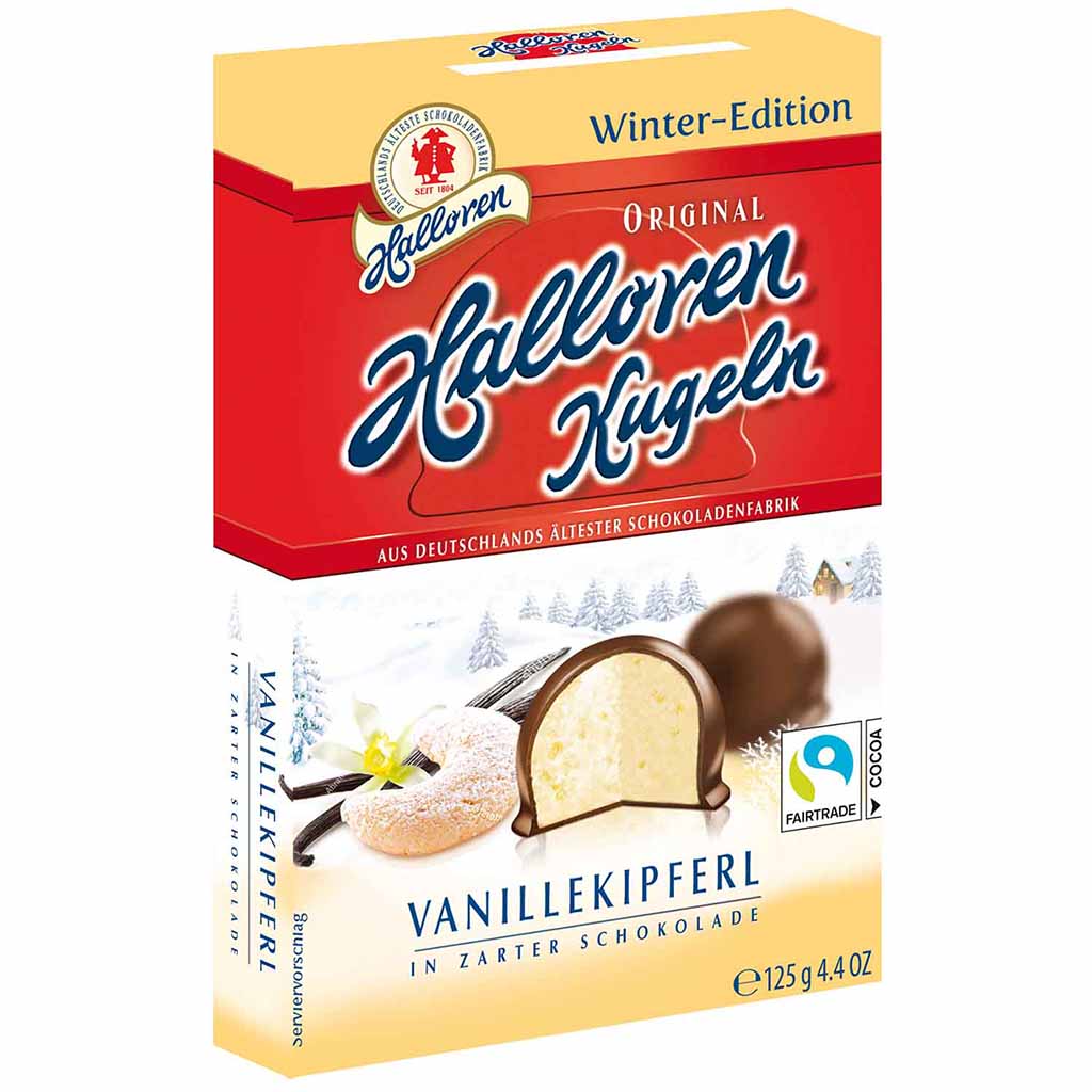 Original Halloren Kugeln Winter Edition Vanillekipferl 125g MHD:18.5.22
