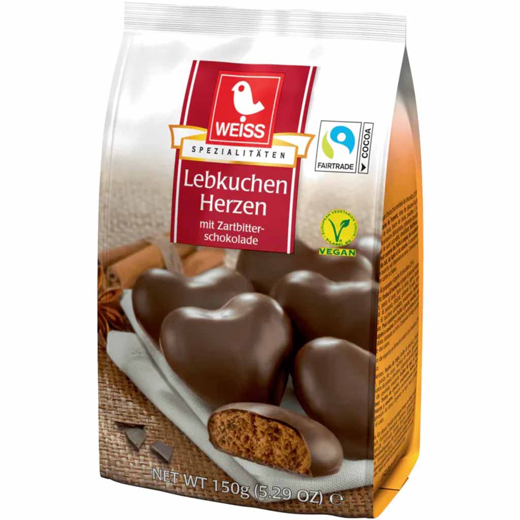 Weiss Lebkuchen Herzen Zartbitterschokolade 150g MHD:30.5.24