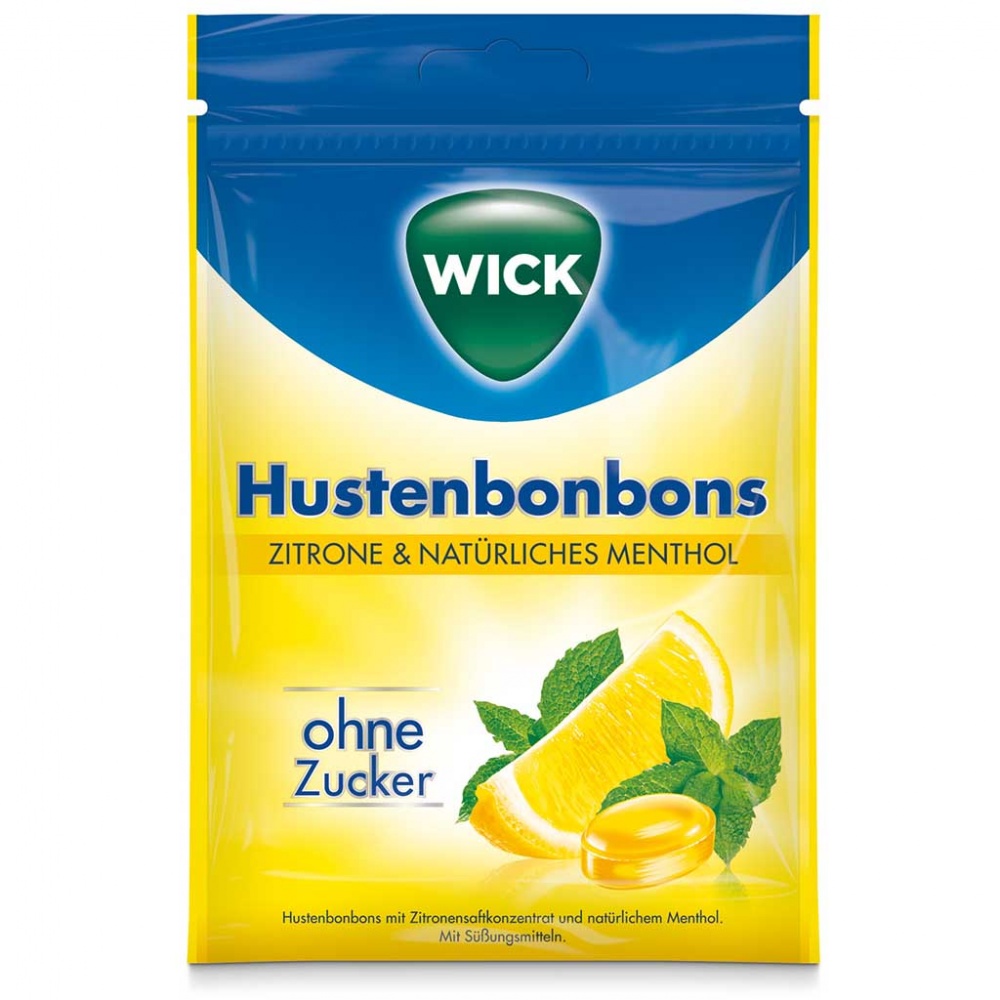 5x Wick Hustenbobon Zitrone & Menthol zuckerfrei á 72g MHD:1/30