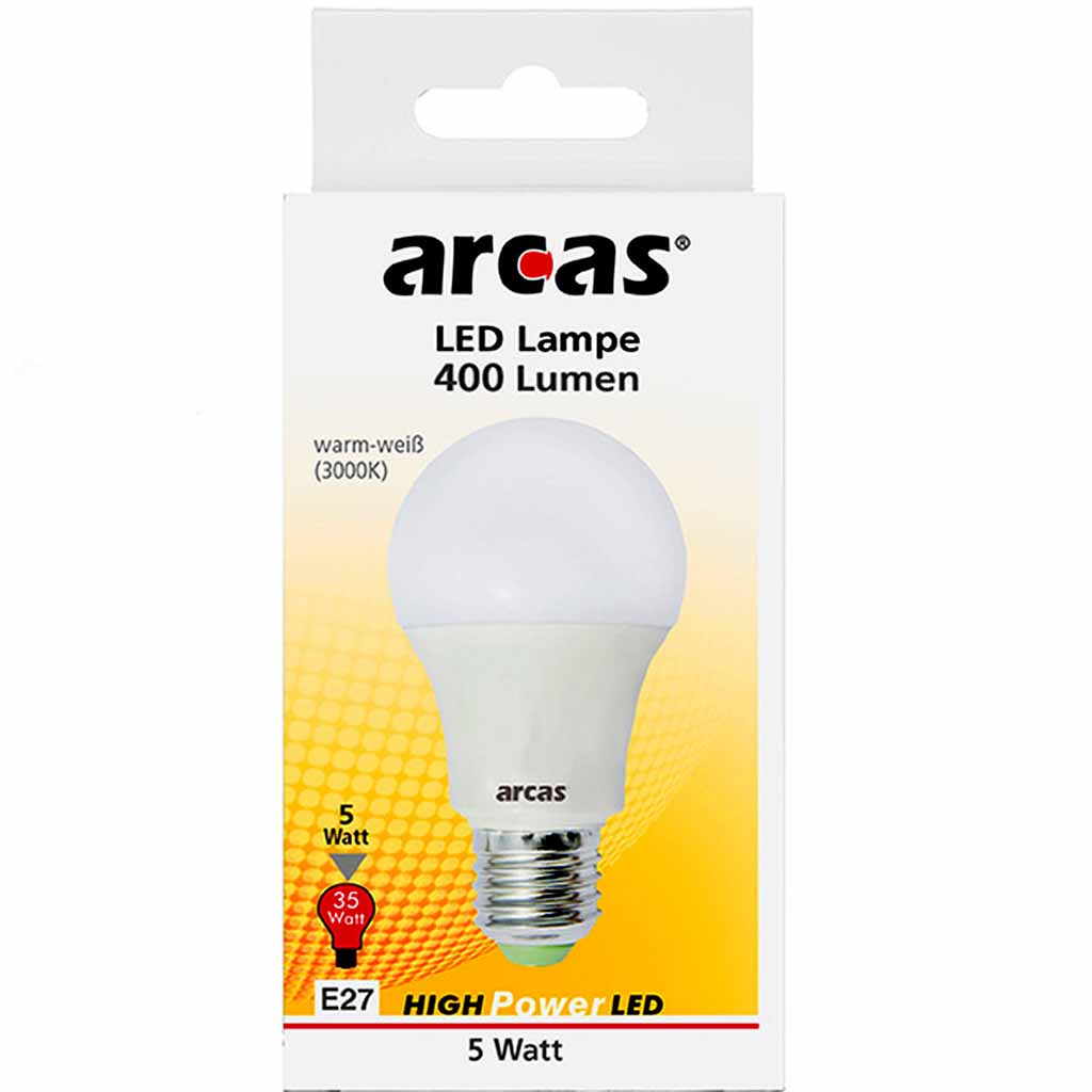 ARCAS LED Birne E27 5W 400 Lumen 3000K Warm-Weiß 1er
