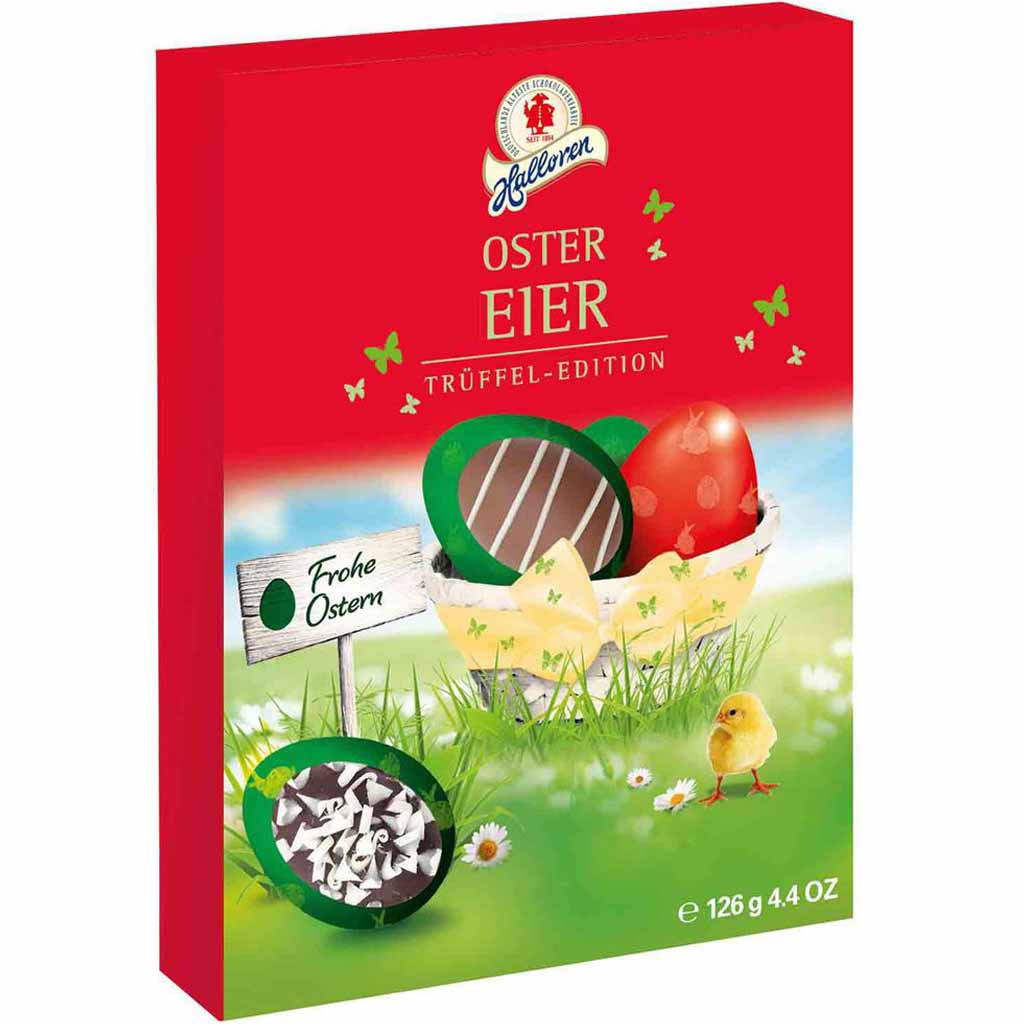 Halloren Schoko Ostereier Trüffel Edition 126g MHD:28.7.22