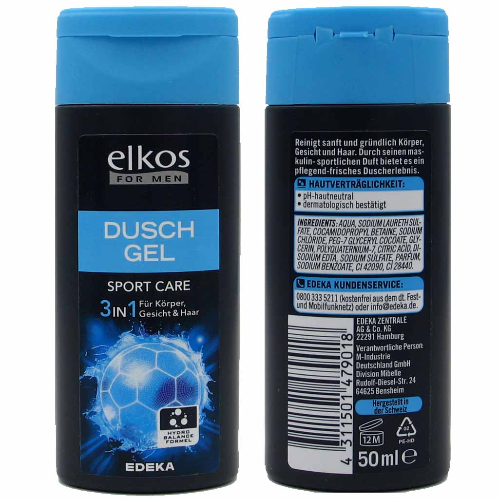 25x Elkos mini Duschgel 3 in 1 for Men á 50ml=1250ml