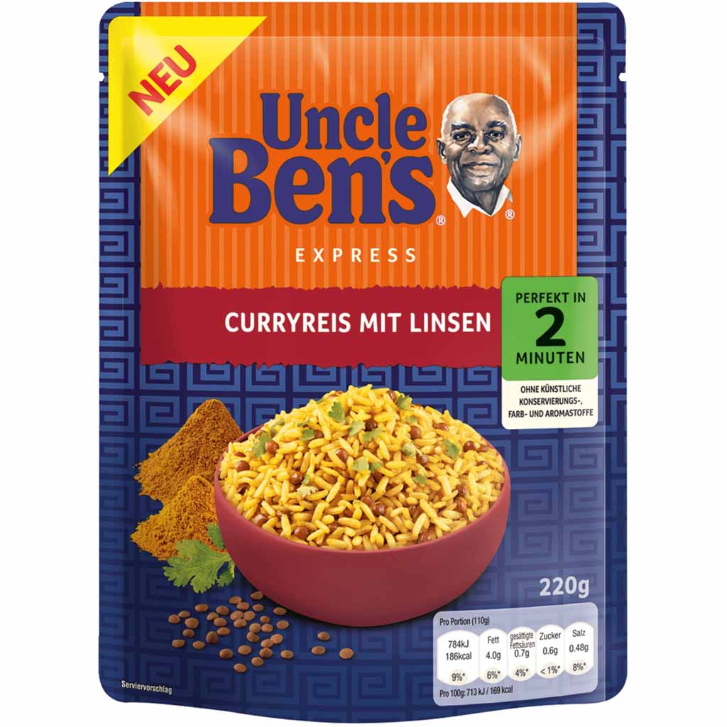 6x Bens Original Express Curryreis mit Linsen á 220g=1320g MHD:21.8.22