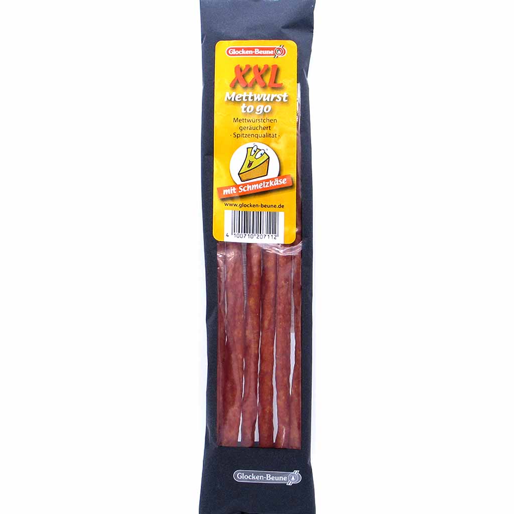 Glocken-Beune XXL Mettwurst to go mit Schmelzkäse 100g MHD:8.11.24
