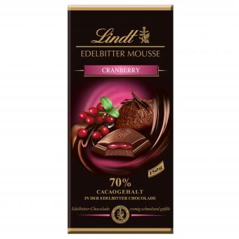Lindt Edelbitter Mousse Cranberry 150g Tafelschokolade MHD:31.1.22