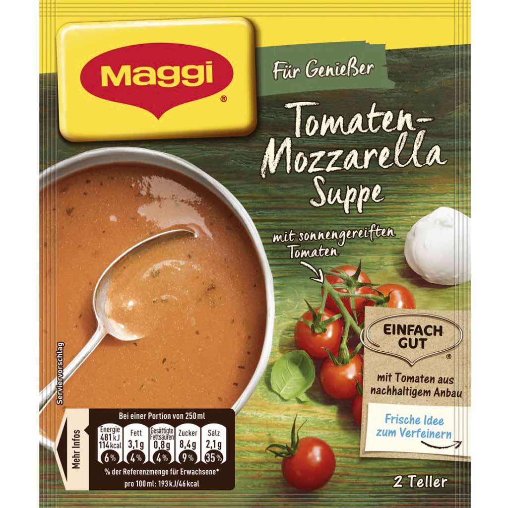 13x Maggi Für Genießer Tomate Mozzarella Suppe á 59g=767g MHD:30.8.21