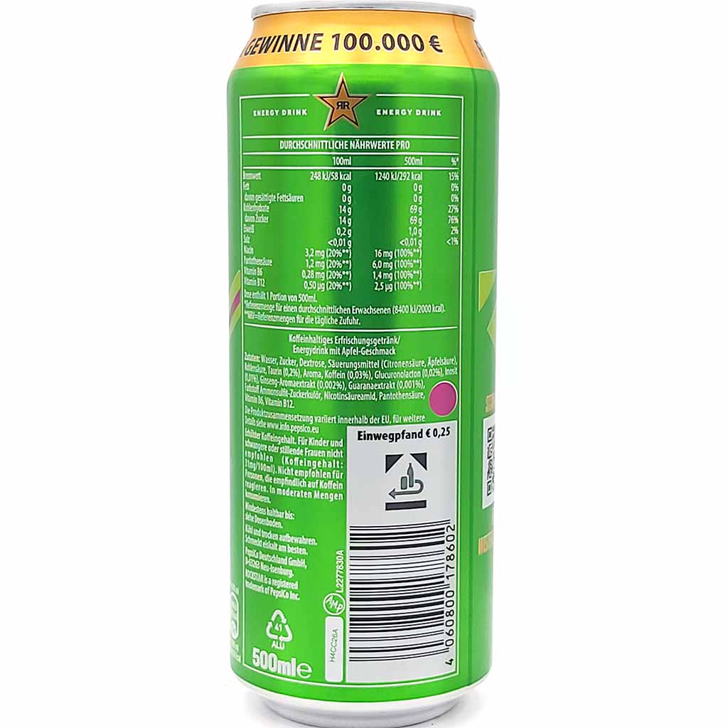 Rockstar Energy Drink Sour Apple Flavour Dosen 500ml, 4060800178602