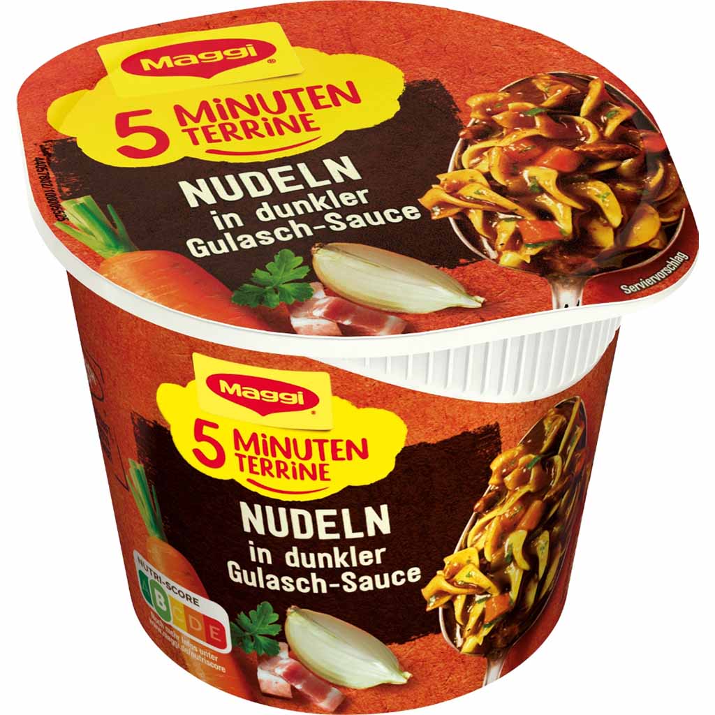 8x Maggi 5 Minuten Terrine Nudeln in dunkler Gulasch Sauce á 60g=480g MHD:30.3.25