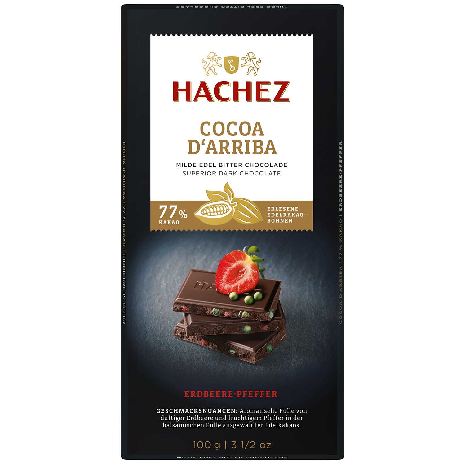 Hachez Tafelschokolade Cocoa d'Arriba Erdbeere-Pfeffer 77% Kakao 100g MHD:9.9.25
