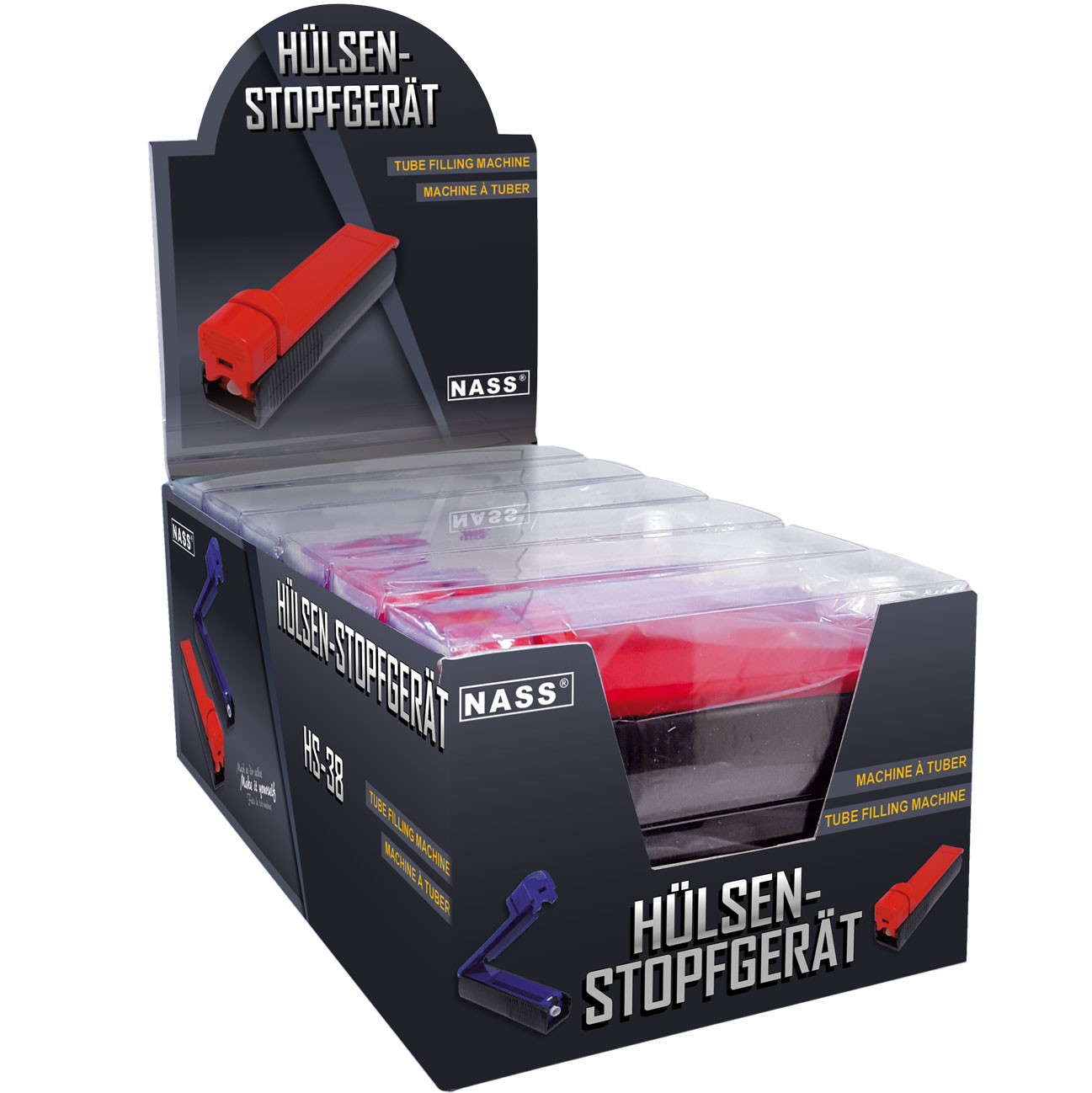 12 x Zigarettenhülsen Stopfgerät HS 38 Thekendisplay