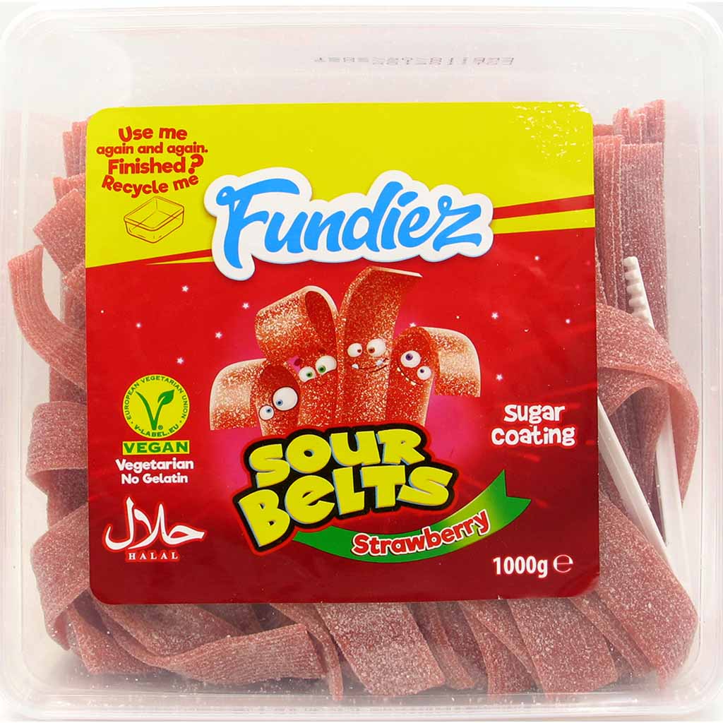 Fundiez Fruchtgummi Sour Belts Strawberry 1000g MHD:10.12.22