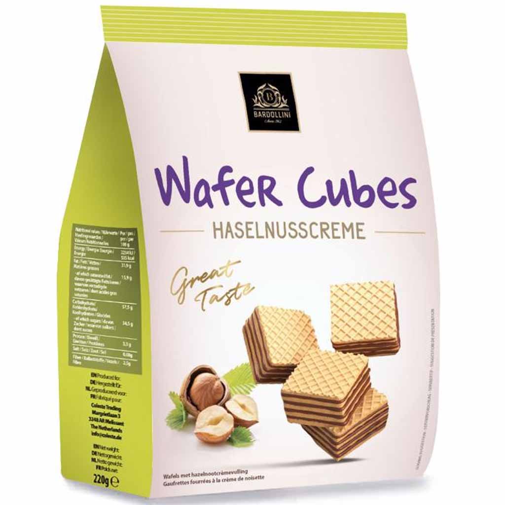 Bardollini Wafer Cubes Waffel mit Haselnusscreme 180g MHD:7.2.25