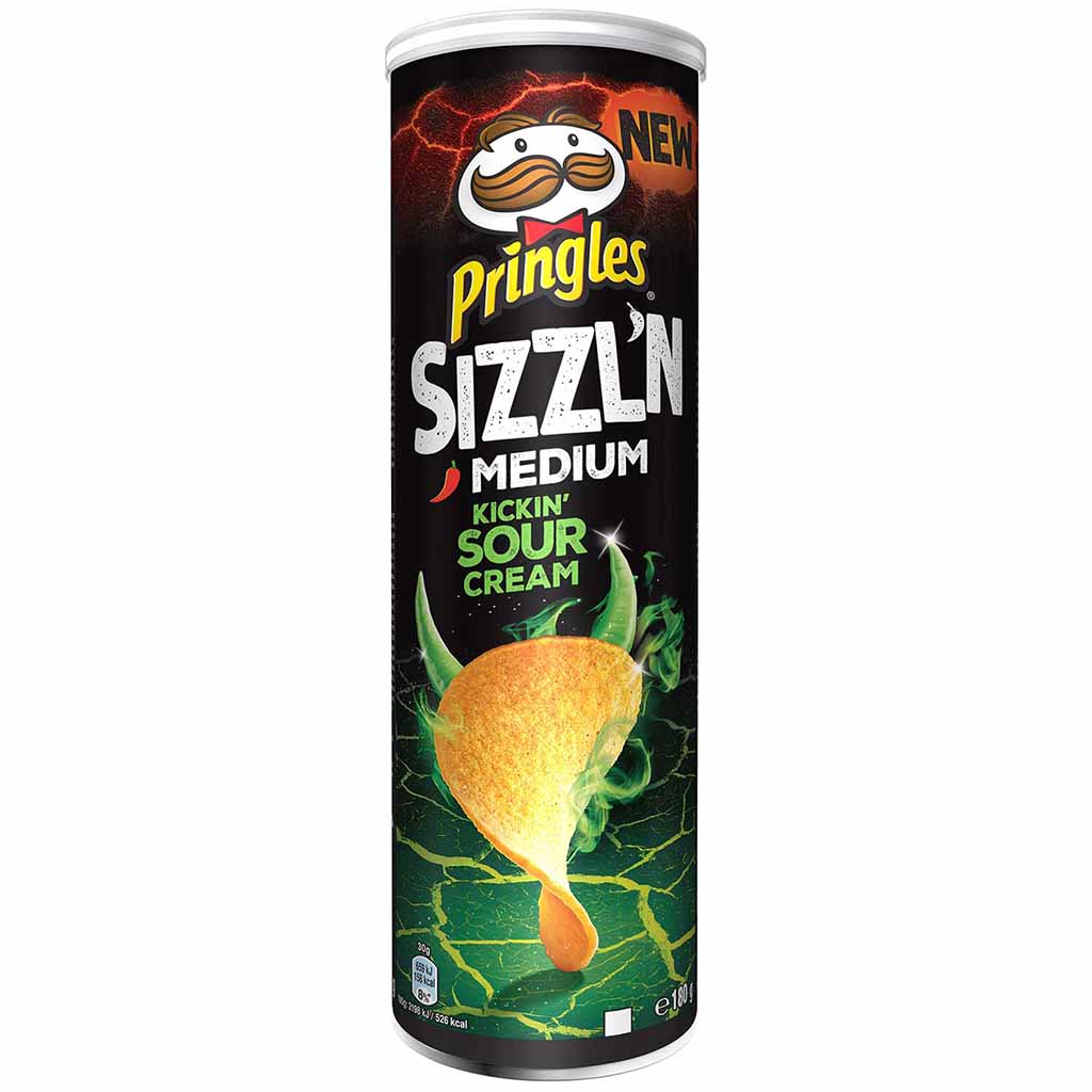 Pringles Sizzl'n Medium Sour Cream 180g MHD:25.3.25