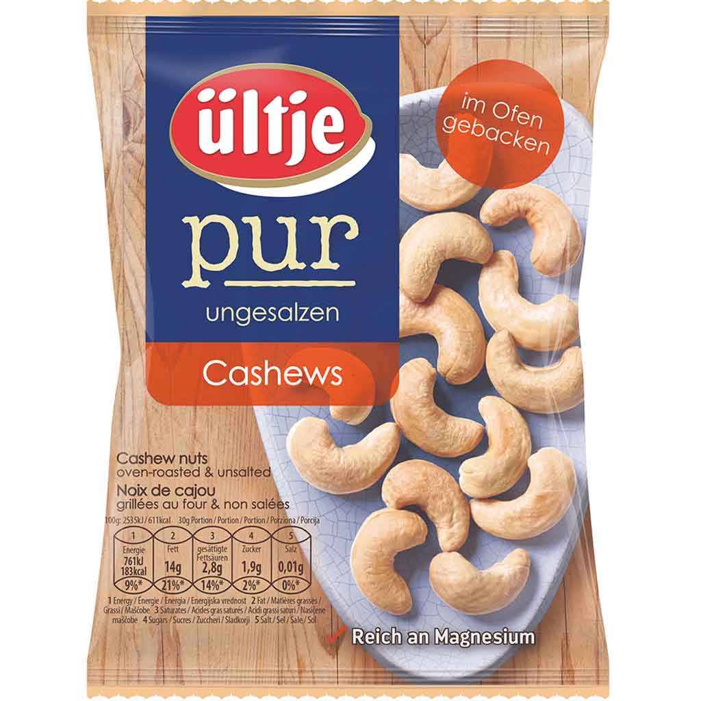 ültje pur Cashews ungesalzen 150g MHD:30.7.23