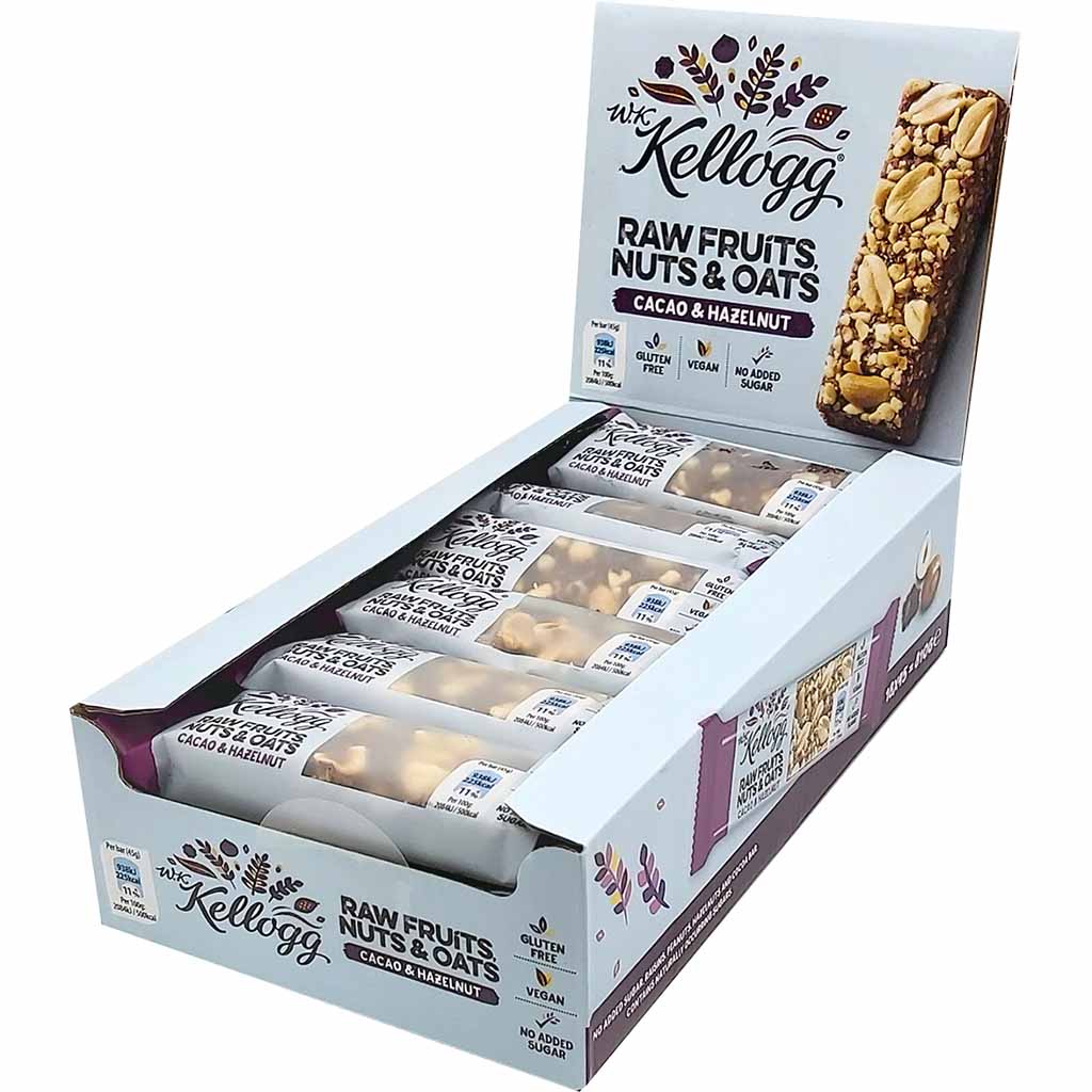 Kellogg Raw Fruits, Nuts & Oats Cacao & Hazelnut Nussriegel 18x45g 810g