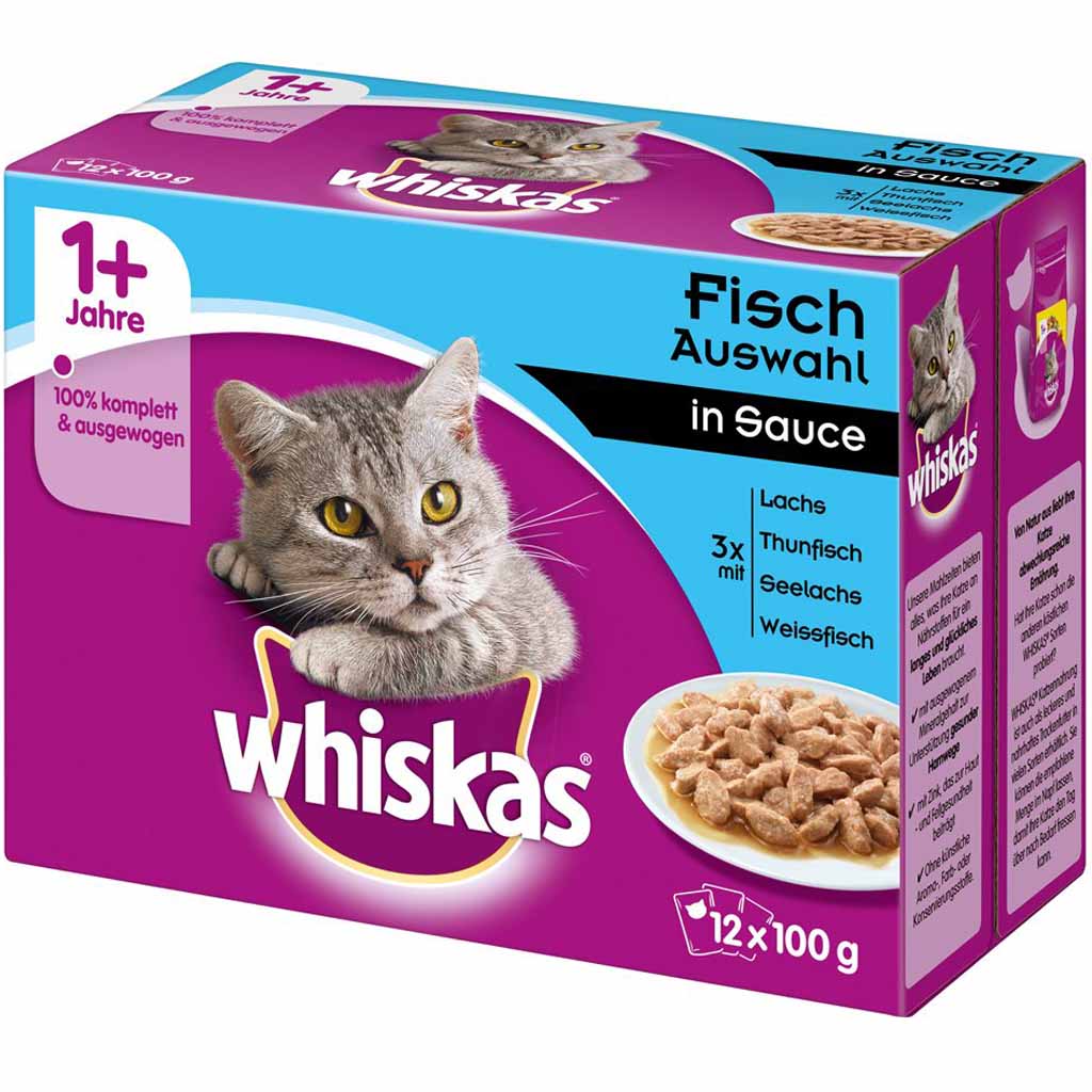 Whiskas 1+ in Sauce Fisch Auswahl 12x100g=1,2kg MHD:30.12.24