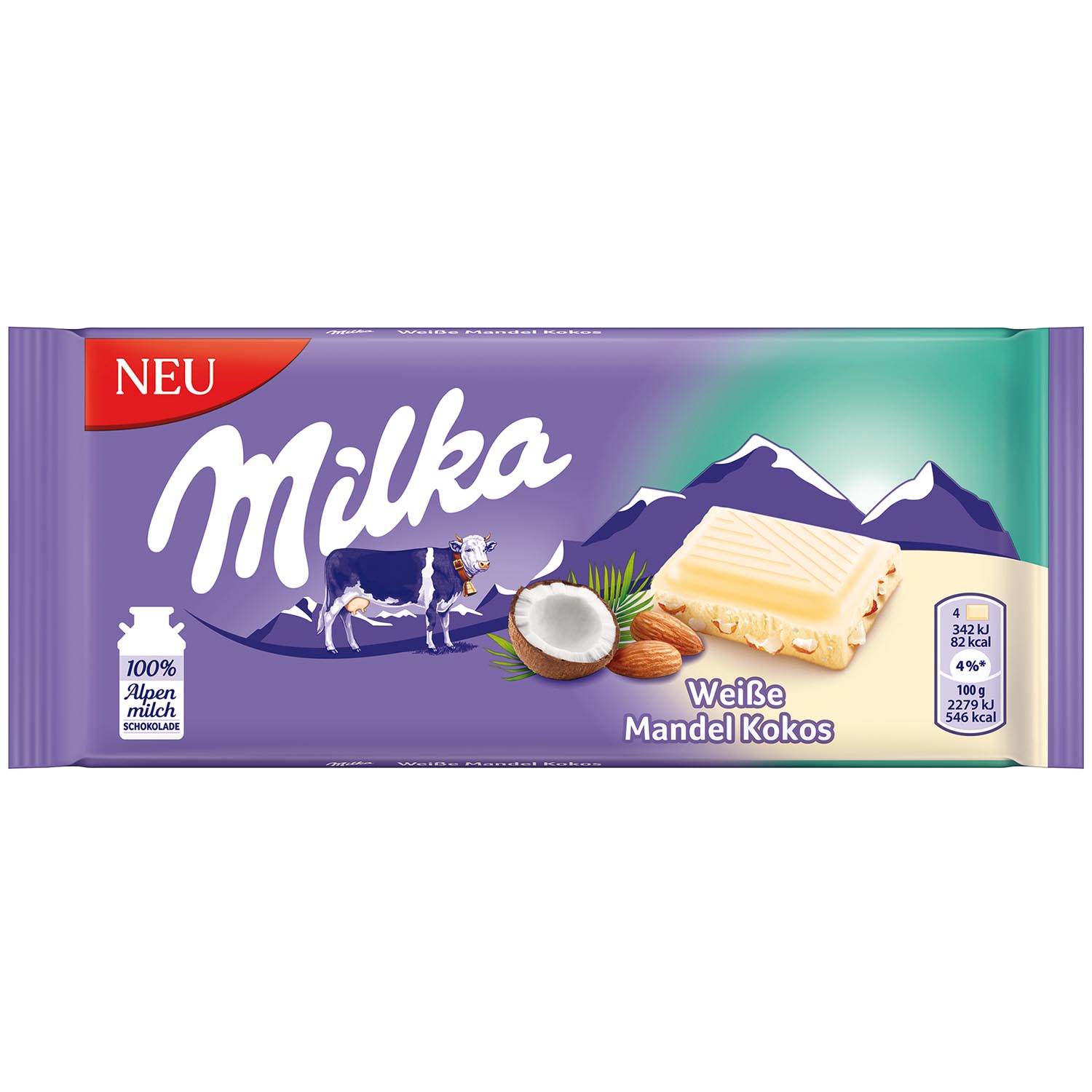 Milka Weiße Mandel Kokos Tafelschokolade 90g MHD:13.11.22