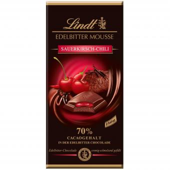 Lindt Edelbitter Mousse Sauerkirsch-Chili 150g Tafelschokolade MHD:31.1.22