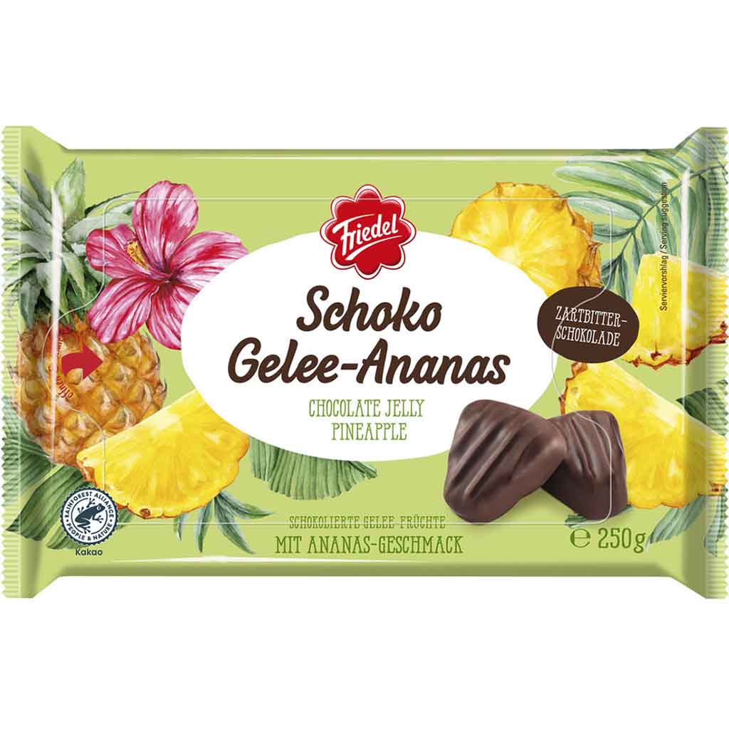 Friedel Schoko Gelee-Ananas Zartbitterschokolade 250g MHD:30.11.24