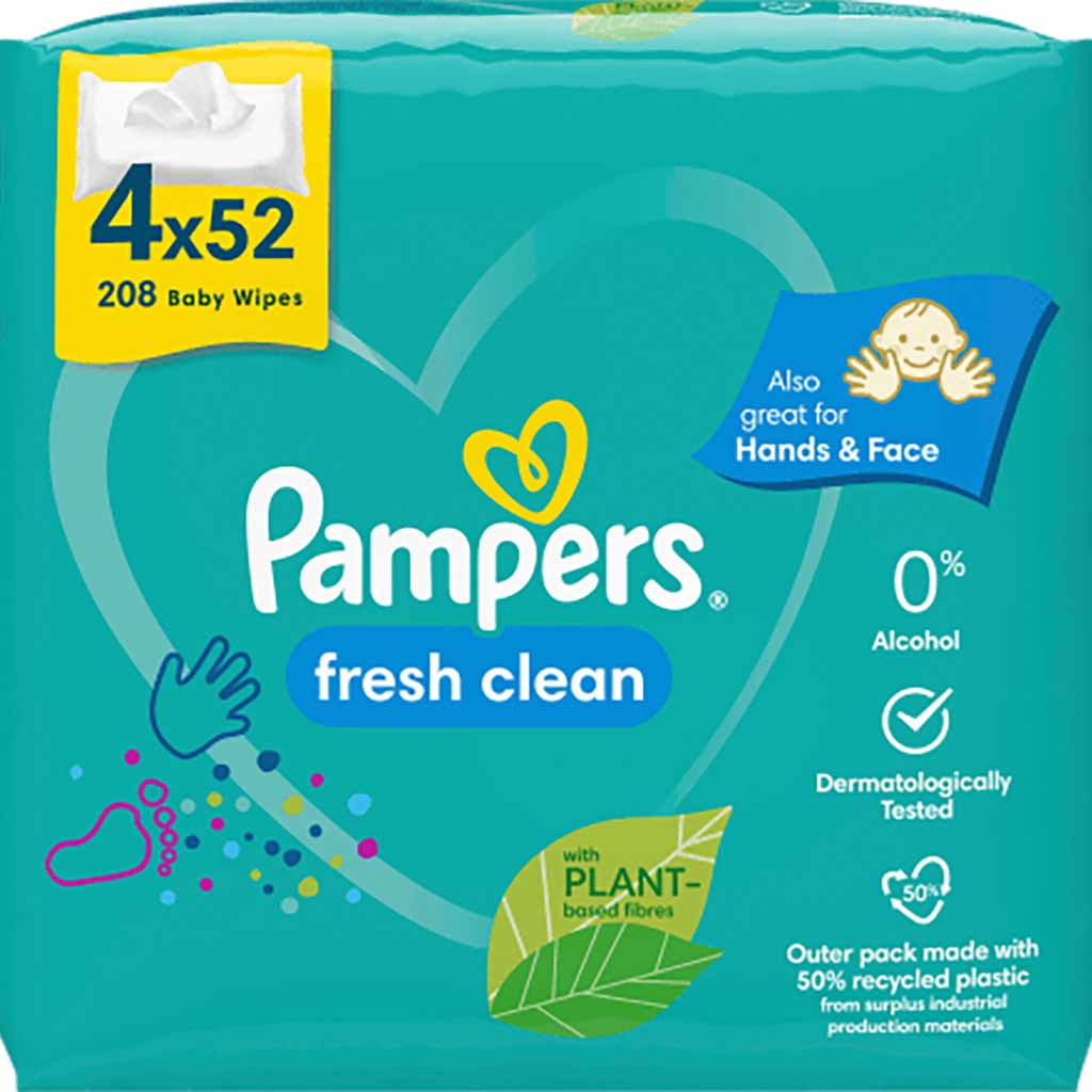 Pampers Feuchttücher Fresh Clean (4x52 Tücher), 208 Stück  Baby Wipes
